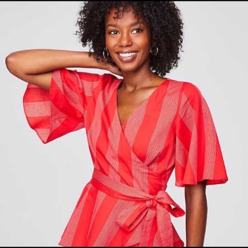 LOFT red 100% cotton wrap top